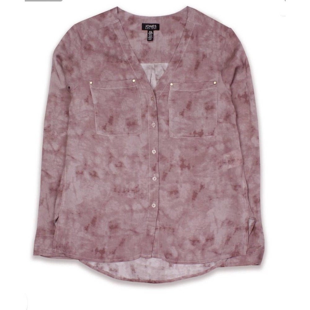 Jones New York Light Dusty Pink Long Sleeves Button Down Blouse Shirt Size Large